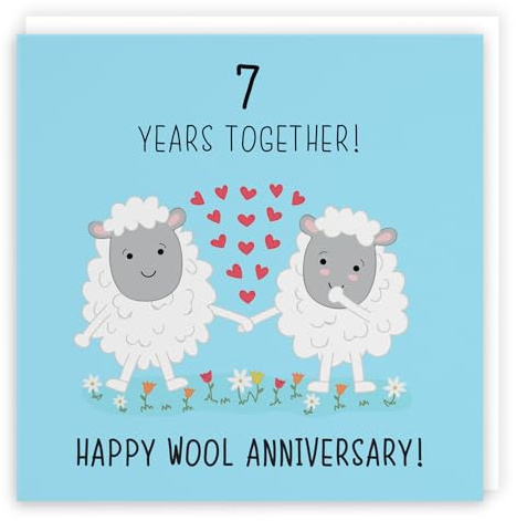 Hunts England - Large 7th Wedding Anniversary Card - Wool Anniversary - Iconic Collection - Large - 210 x 210 mm - 7 Years Cute Anniversary Card For Him, Her, Couples, etc.