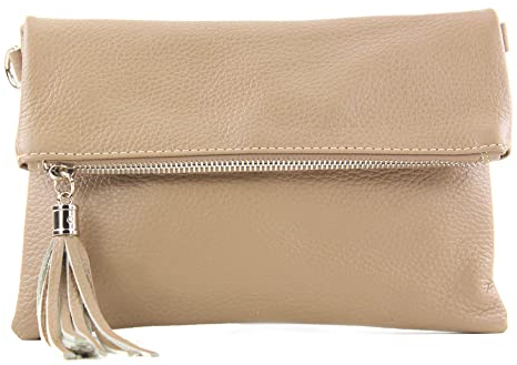 modamoda de T167 Damen Leder Umhängetasche Clutch Small handmade in Italy, Farbe:Graubeige