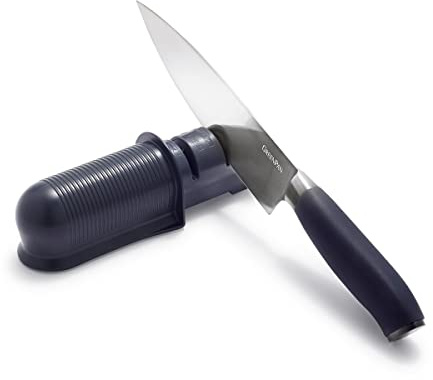 GreenPan Titanium Dual-Stage Pull Through Sharpener, Serrated and Straight Blades, Ribbing Gripping Surface, Compact Storing Size