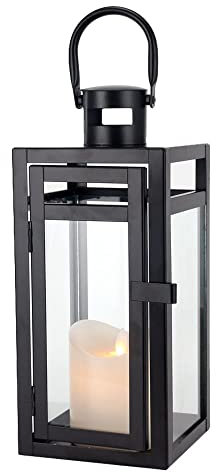 TRIROCKS Farol Decorativo 30 cm Alto, Soporte de Vela de Metal con Vidrio Transparente, Ideal para Sala, Fiestas, Eventos y Mesa (Negro Mate)