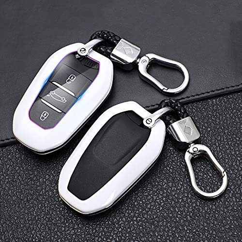 CSHU Housse de clé de Voiture Porte-clés Anneau Porte-clés, adapté pour Peugeot 208 DS3 pour citroën C4 C5 X7 C4L C6 C3-XR 3008 4008, Blanc