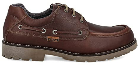PAYMA - Zapatos Náuticos de Piel Hidro Repelente y Membrana Impermeable Traspirable ONTEX. Hecho en ESPAÑA. Mocasines Clásicos de Invierno. Piso de Goma. Cierre Cordones. Color: Marrón, Talla: EU 42