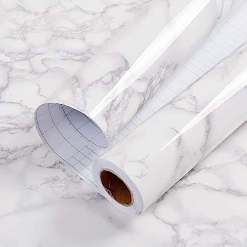 Hode Papel Vinilo Adhesivo Muebles Efecto Marmol Blanco Cocina Encimera, Pintado Autoadhesivo Forrar Rollo, Mesa Bano Impermeable PVC Removible 40cmx10m