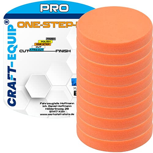 10er Sparpack Craft-Equip PRO RO Polierschwamm Polierpad mit Klettverschluss Made IN EU (10er Sparpack 80mm RO Polierschwam One-Step Orange)