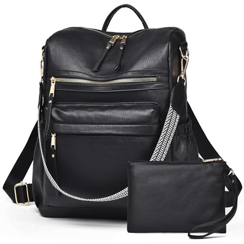 Dora & Liz Damen-Rucksack, Geldbörse, Lederrucksack, Geldbörse für Damen, Reise, modischer Rucksack, Designer-Damen-Schultertaschen, Vintage-Schwarz, Medium, Modischer Damen-Rucksack