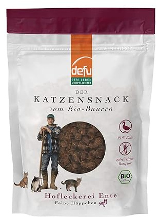 defu Katzensnack | 6 x 80 g | Hofleckerei Feine Häppchen Soft Bio Ente | Premium getreidefrei Bio Snack für Katzen