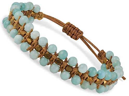 BENAVA Damen Yoga Armband Amazonit Edelstein Perlen mit Edelstahl Elementen Türkis | Edelstein Armband Meditation | 16-24 cm