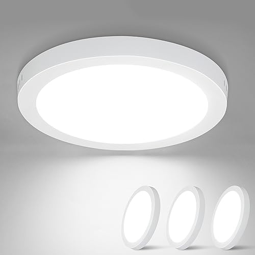 Glitzerlife LED Deckenleuchte Rund Flach Deckenlampe – 3 Stück Modern Weiß Flurlampe Kaltweiß 5000K 18W IP44 Wasserfest für Küche Büro Wohnzimmer Badezimmer Kinderzimmer Esszimmer Ø23CM
