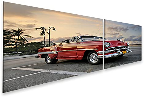 islandburner Bild auf Leinwand Ansicht Der Roten Klassischen Vintage American Car In Havanna Straße Gegen Sonne Bilder Wandbilder Poster