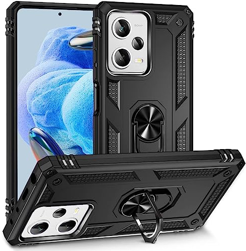 Verco Hybrid Armor Shield Case für Xiaomi Redmi Note 12 Pro Plus 5G Hülle, extrem robust mit Magnet Fingerring Halter Handyhülle für Redmi Note 12 Pro+ 5G Panzerhülle, Schwarz