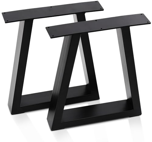 INMOZATA Lot de 2 pieds de table trapézoïdaux en métal noir inoxydable avec vis et protection de sol pour table à manger, bureau, banc, table basse - L60 x H72 cm