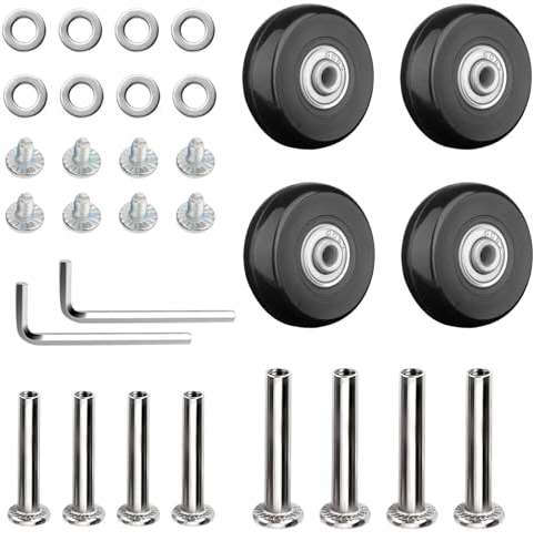 Pizsieat 4 Stück Kofferrollen Ersatzrollen Koffer Rollen Ersatz 40 x 18mm Gummi Gepäck Ersatzräder Gepäckkoffer Räder Ersatz Wheels mit Kugellager Ersatzteile Reparatur Set für Trolley Koffer Gepäck
