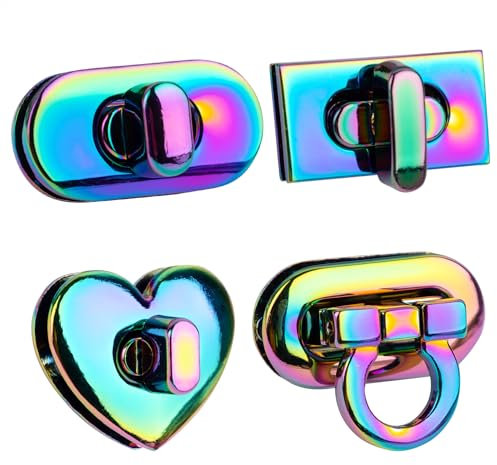 Framendino, 4 Pack Rainbow Color Turn Lock Clasp Metal Hardware Buckles Twist Lock Fasteners Purse Closure Latches for DIY Handbag Making, Multicolor, 4 Pack