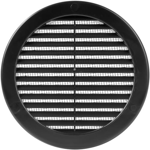 Vent Systems Ø150 mm / 6'' Inch Black Soffit Vent Cover with Flange - Round Air Vent Louver - Grille Cover - Built-in Insect Screen - HVAC Vents for Bathroom, Home Office, Kitchen