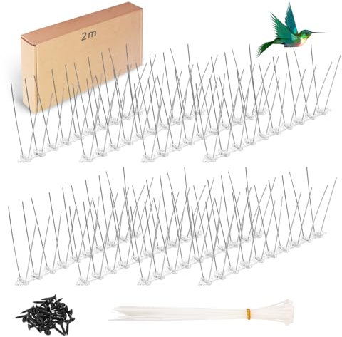 25 cm x 8 piezas Pic Anti Paloma de acero inoxidable, 2 metros de pica anti pájaros para balcones, Antipalomas para gorriones golondrinas cuervos gato