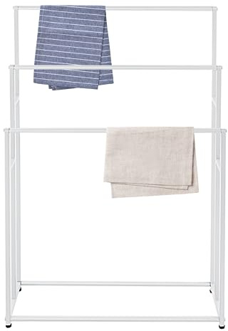 Toallero de pie de 3 niveles, de gran tamaño, con reposapiés ajustables, para dormitorio, baño, balcón, piscina, blanco