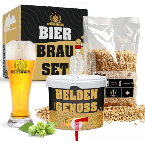 Heldengenuss - Bierbrauset Weizen - 5L Bier - [Echtes Brauerlebnis] - Bier brauen Set Mit Videoanleitung - Bier Geschenke für Männer