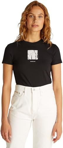 Calvin Klein Damen T-Shirt Kurzarm Front Photo Graphic Baby Tee mit Rundhalsausschnitt, Schwarz (Ck Black), M