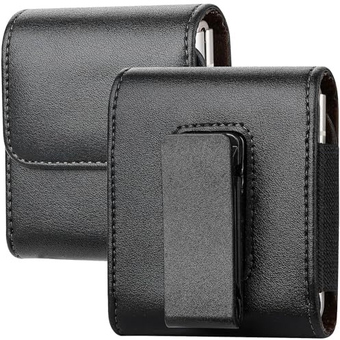 Miimall Handytasche Kompatibel mit Samsung Galaxy Z Flip 7/7FE/6/5/4/3/MOTO Razr 40/50/60 Ultra Gürteltasche mit Gürtelclip, Premium Leder Gürteltasche Hülle für Galaxy Z Flip Serie-Schwarz