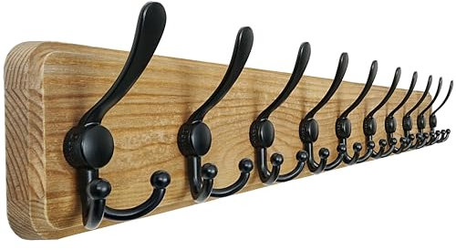 Dseap Coat Rack Wall Mount - 97cm Long, Patented, Heavy-Duty, 10-Tri-Hooks, Barnwood-Style Wooden Wall Coat Hanger Hook Rail for Winter Coats Hat Jacket Clothing, Weathered Brown & Black