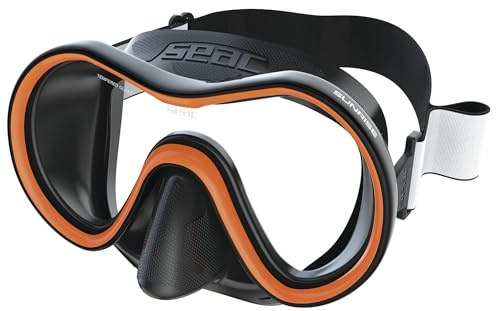 SEAC Unisex-Adult Sunrise Einteilige Tauch-und Schnorchelmaske aus gehärtetem Glas mit 3D-Schnalle, mit Kopfstück aus Textil oder Silikon