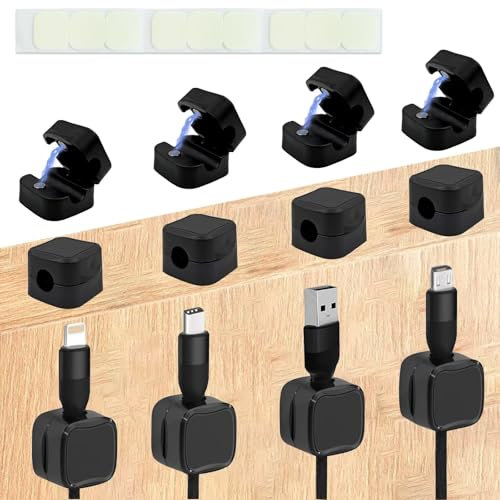 WOLMIK Kabelhalter Kabelclips Kabel Management, 12 Stück Magnetische Schreibtisch Kabel Organizer, Stark Haftende Draht Ladegerät Halter für Nachttisch, Küchengeräte