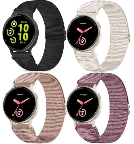 CUNUJIX Lot de 4 bracelets de montre extensibles compatibles avec Garmin Vivoactive 5/Vivoactive 3 de 20 mm, bracelet en nylon élastique pour Garmin Vivoactive 3 Music pour homme et femme