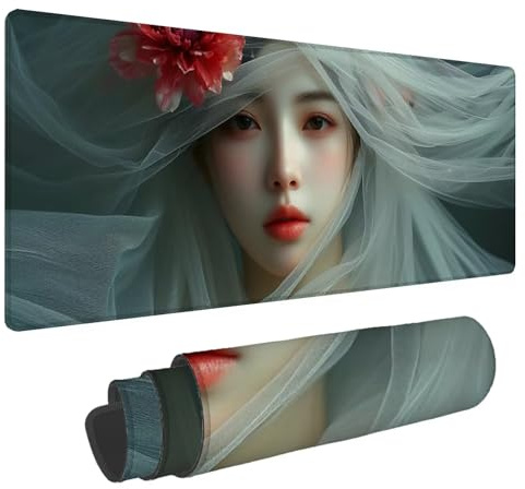 Mouse Pad XXL 900x400x3mm Fiore Grande Tappetino Mouse Gaming, Mousepad Donna con Bordi Cuciti, Migliora Precisione e Velocità per Maus e Tastiera, per PC, Laptop, Extended Gaming Keyboard Pad N-40