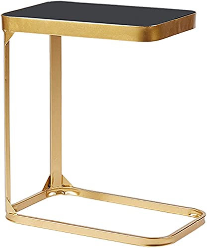 PUFAHAU Wohnzimmer-Couchtisch Schwarz, Nordischer Nachttisch aus gehärtetem Glas und Schmiedeeisen für Schlafzimmer, Wohnzimmer-Couchtisch, Sofa, Büromöbel, C-Typ-Couchtisch(Gold)