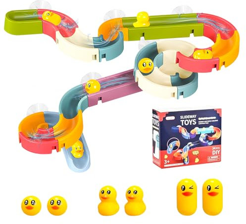Bath Toys, 34 Pcs Kids Bath Toy Balls Track Game Watermill Slide Bathtub Toy with Suction Cups, DIY Bathtub Toys for 3 4 5 Year Old Toddler Boys Girls