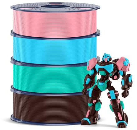 SUNLU 4KG PETG Filament 1,75 mm, Pacchetto di Dilamento per Stampante 3D, Resistenza Migliorata e Alta Resistenza Agli Urti, 1 kg per Bobina, 4 Rotoli, Cioccolato+Azzurro Cielo+Verde Menta+Rosa Sakura