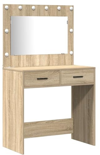 vidaXL Dressing Table 2 pcs Brown 78.5 x 41 x 135 cm Engineered wood, Stylish, Compact Dressing Table with LED Mirror, Engineered Wood Vanity, Modern Storage Organizer, Functional Dresser Unit