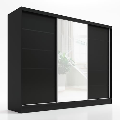 A&J MöbelLand Schwebetürenschrank, 3-türig Schrank 200 cm mit Spiegel Aurelia 2