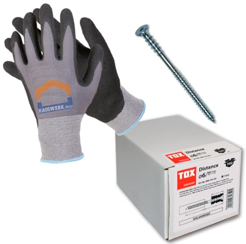 Hauswerk.shop Arbeitshandschuhe + TOX Justierschraube Distance 200 Stück 6 x 100 mm