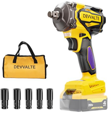 Devvalte Cordless Impact Wrench for DeWalt 20V Battery,1/2 inch Power Impact Wrench, Brushless Electric Impact Gun 665Ft-lbs(900N.m) High Torque Impact Driver with 3-Mode, LED Work Light(No Battery)