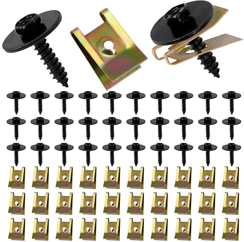 Tunejoy Clip Viti Dadi Kit U Clip Auto Metallo Dadi a U Clip fissaggio per Parafango Auto Piastra Decorativa Interna del Veicolo Nero 60 Pezzi