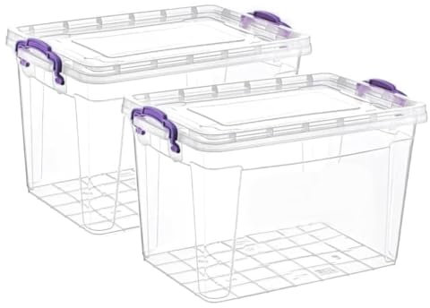 Set of 2 Plastic Storage Box with Lid - 20L Containers Food Meal Storage for Home, office, Kitchen, Toys, Goods and Multipurpose Use (20 Litre)