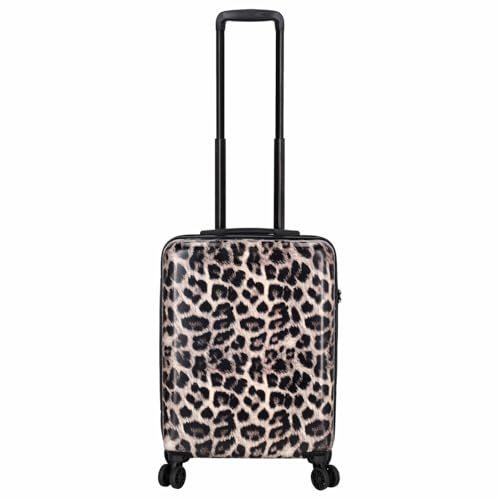 Kenorada Reisetrolley STONEWOOD 4W | Koffer mit Vier Rollen | stabile ABS Hartschale und TSA Zahlenschloss | Trolley mit Reißverschluss | mit modernem Foto Motiv (Leopard, S - Handgepäck)