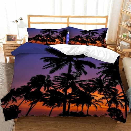 Palm Trees Duvet Cover Botanical Bedding Set Single Size Quilt Cover 3D Microfibre Comforter Cover with Zipper and Pillowcases 3 Pcs