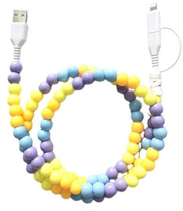 dijiusidy Bead Phone Cable 2 In 1 Multi Charger Cable USB-C To Phone Fast Charging For PVC Beaded Iphones Charger Cable, Yellow+Blue+violet