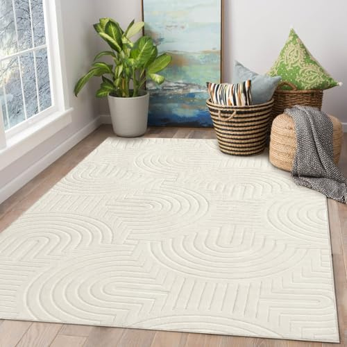WONGS BEDDING Wohnzimmer Teppich Modern Waschbar 160x230cm, Creme | Unifarben Geometrisch Teppich rutschfest Weich Flauschig Carpet für Wohnzimmer Schlafzimmer Büro Essenzimmer