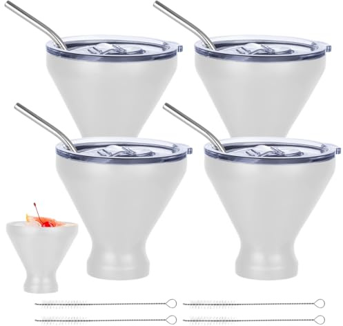 Paquete de 4 vasos de acero inoxidable con tapas y popotes, vasos aislados de doble pared para el hogar, picnics y playa, 10 onzas