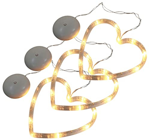 Cabilock 3 Stück Valentinstag Fensterlichter Dekoration Herzförmige LED Lichter mit Saugnapf für Romantische und Partybeleuchtung