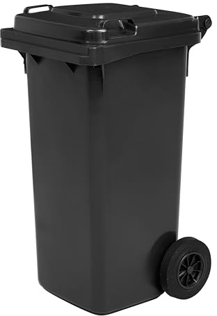 GARDIVO Mülltonne 120 Liter abschließbar, Schloss mit Schlüssel Abfalltonne Reststofftonne Mülleimer mit 2 geräuschlosen Rädern, Klappdeckel mit Zwei Griffen (Graphit)