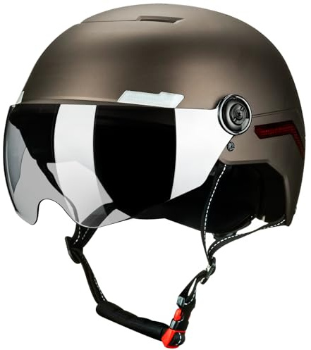 ILM Fahrradhelm Herren Damen mit Visier und LED Licht Beleuchtung Automatischem G-Sensor für Blinker Bremswarning Modell MB101L