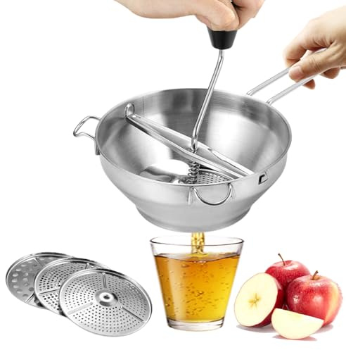 Stainless Steel Food Grinder - Hand Crank Grinder, 3 Interchangeable Discs, Strong Durable Blender | Ideal Tool for Crushing Fruit and Vegetables, Grating Puree, Gravy Grinder, Grinding Grinder