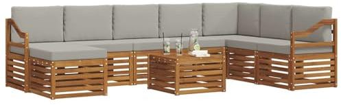 vidaXL Sofagarnituren 9 pcs Natürlich und Hellgrau Massivholz Akazie, Modernes Outdoor-Sofa Set, langlebige Sitzmöbel für Garten, Terrasse, Lounge und gemütliches Wohnen