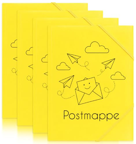 4 Stück Postmappe A4 Schule Gelb Plastik,Sammelmappe A4,Eckspannermappe Gelb,Jurismappe Kunststoff,Einschlagmappe,Gummizugmappe,Für Schule,Büros,Unterwegs