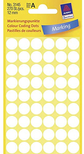Avery 3145 Círculo: Weiß, 270 Stück, selbstklebend, weiß, Kreis, Papier, 1,2 cm, 54 Stück (S), 270 Stück (S)