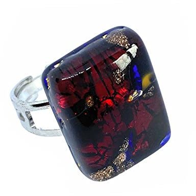 Cadeaux pour femme cadeaux pour femme – Verre de Murano – Bague – Millefiori sur feuille d'or avec paillettes dorées, 2 cm x 1.5 cm et Inclut Boîte cadeau
